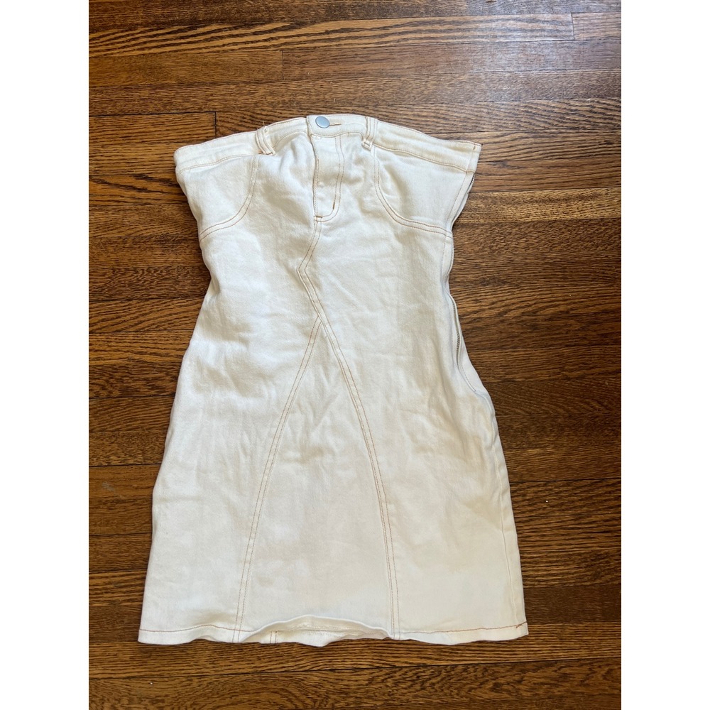 Bobbles & Lace Cream Strapless Denim Mini Dress Size S